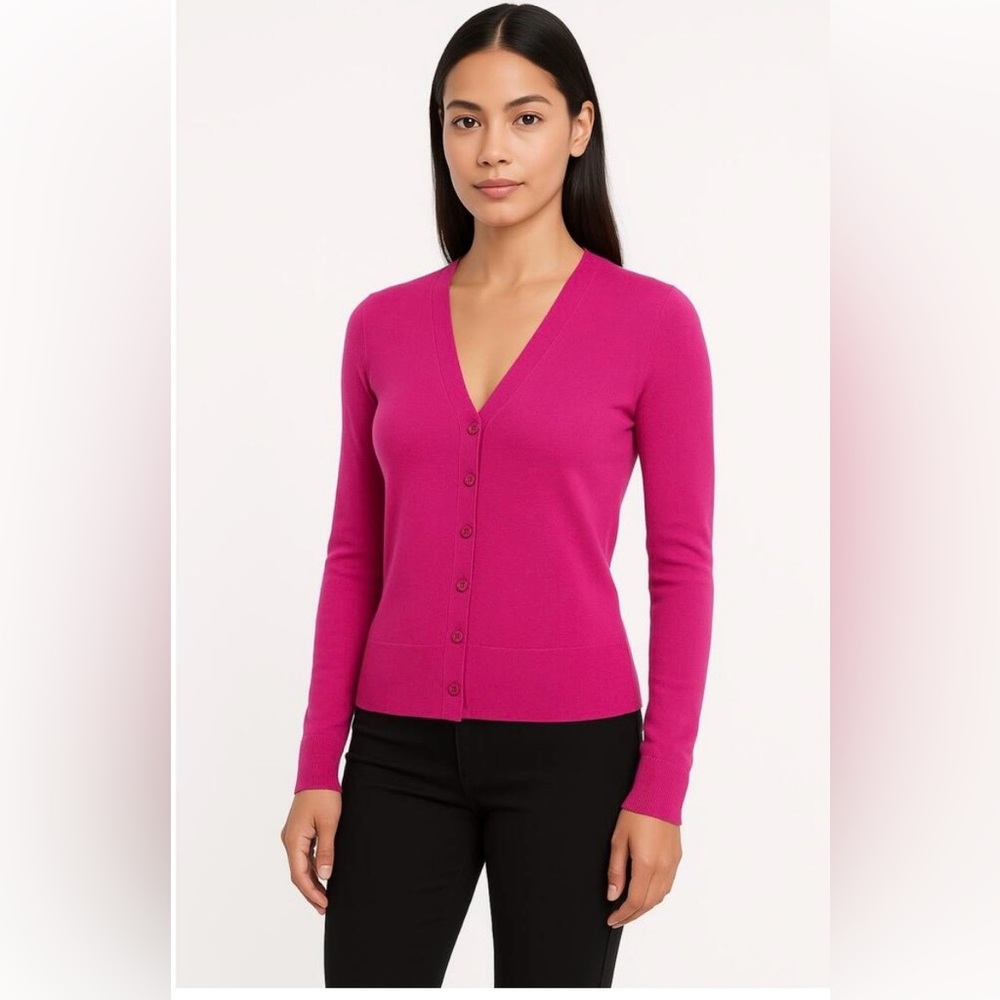 Lauren Ralph Lauren Women's V-Neck Sweater Cardigan - Fuchsia Pink size L